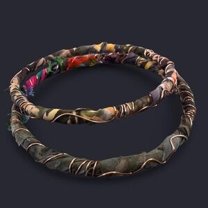 Fabric Wire Wrapped Bangle Bracelets - 2pcs